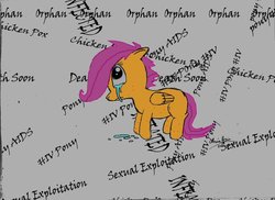 Size: 900x654 | Tagged: safe, artist:westernciv, scootaloo, g4, abuse, aids, hiv, infected, orphan, scootabuse, scootachicken