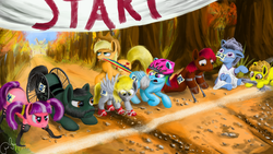 Size: 3840x2160 | Tagged: safe, applejack, derpy hooves, rainbow dash, pegasus, pony, g4, female, mare, special ponies