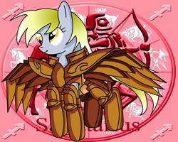 Size: 900x720 | Tagged: dead source, safe, artist:king-shoutmon, derpy hooves, pegasus, pony, g4, female, mare, parody, saint seiya