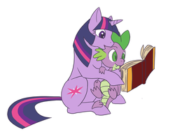 Size: 1151x882 | Tagged: safe, artist:snigglemuffin, spike, twilight sparkle, dragon, pony, unicorn, g4, book, duo, simple background, white background