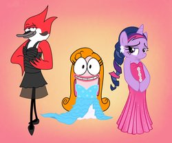 Size: 2420x2008 | Tagged: safe, artist:abigail m., twilight sparkle, g4, angela fishberger, clothes, crossover, dress, fish hooks, high res, male, margaret, prom, regular show