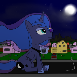 Size: 1000x1000 | Tagged: safe, artist:rapidstrike, princess luna, alicorn, pony, g4, giant pony, giantess, macro, sitting, stargazing