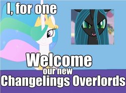 Size: 623x462 | Tagged: safe, princess celestia, queen chrysalis, g4, 404, adventure in the comments, image macro, male, meme, news, the simpsons