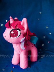 Size: 500x667 | Tagged: safe, artist:sequinjar, galaxy (g1), pony, twinkle eyed pony, unicorn, g1, g4, female, g1 to g4, generation leap, horn, irl, mare, photo, plushie, solo, sparkly eyes, wingding eyes