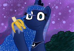 Size: 2464x1716 | Tagged: safe, artist:timeforsp, princess luna, pony, g4, banana, female, solo