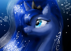 Size: 3008x2160 | Tagged: safe, artist:obsidelle, princess luna, pony, g4, bust, female, high res, jewelry, mare, portrait, profile, regalia, smiling, solo