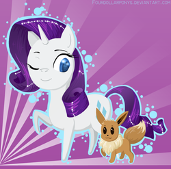 Size: 670x661 | Tagged: safe, artist:fourdollarponys, rarity, eevee, g4, crossover, pokémon