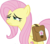 Size: 1002x885 | Tagged: safe, fluttershy, pegasus, pony, g4, putting your hoof down, bag, female, folded wings, mare, sad, saddle bag, simple background, solo, three quarter view, transparent background, wings