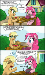 Size: 900x1494 | Tagged: safe, artist:ciriliko, artist:innuendo88, applejack, pinkie pie, g4, creeper, spanish, translation