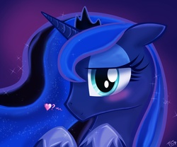 Size: 2160x1800 | Tagged: safe, artist:dracojayproduct, princess luna, pony, g4, blushing, close-up, female, heart, solo