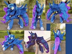 Size: 1280x960 | Tagged: safe, artist:soft-sensations, princess luna, alicorn, pony, g4, irl, multiple views, outdoors, photo, plushie, spread wings, wings