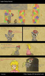 Size: 900x1516 | Tagged: safe, artist:squiby-327, derpy hooves, goomba, pegasus, pony, g4, cap, coin, comic, crossover, female, hat, in another castle, mare, mario's hat, muffin, parody, princess peach, super mario bros.