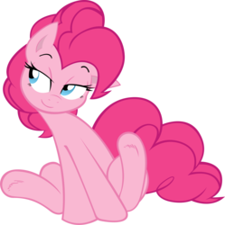 Size: 10000x10060 | Tagged: safe, artist:alexpony, artist:joey darkmeat, pinkie pie, earth pony, pony, g4, .psd available, absurd resolution, bedroom eyes, female, head tilt, mare, simple background, sitting, smiling, solo, transparent background, underhoof, vector