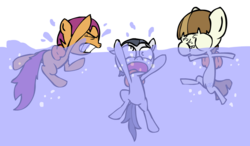 Size: 1200x700 | Tagged: safe, artist:corwin, featherweight, rumble, scootaloo, pony, g4, asphyxiation, bubble, colt, drowning, female, filly, foal, male, simple background, swimming, transparent background, trio, underwater, water, water wings
