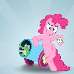 Size: 750x750 | Tagged: safe, artist:thepingaslord, gummy, pinkie pie, alligator, reptile, g4, female, party cannon, watch