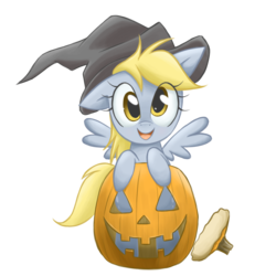 Size: 2400x2400 | Tagged: safe, artist:steffy-beff, derpy hooves, pegasus, pony, g4, female, hat, high res, jack-o-lantern, mare, simple background, solo, transparent background, witch hat