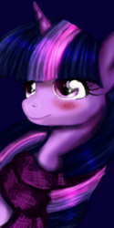 Size: 500x1000 | Tagged: safe, artist:ricky125, twilight sparkle, g4, blushing, clothes, scarf, smiling