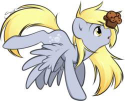 Size: 723x584 | Tagged: safe, artist:secret-pony, derpy hooves, pegasus, pony, g4, female, mare, muffin, simple background, solo, transparent background