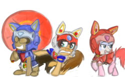 Size: 800x492 | Tagged: safe, artist:vonpony, cute, guido anchovy, polly esther, ponified, samurai pizza cats, speedy cerviche