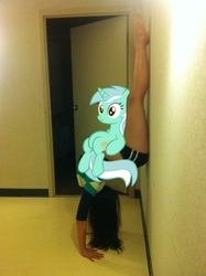 Size: 500x669 | Tagged: safe, lyra heartstrings, human, pony, g4, backbend, gymnast, irl, meme, photo, ponies in real life, sitting, sitting lyra, stretching, vector