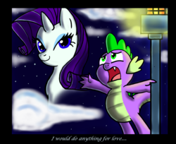 Size: 916x746 | Tagged: safe, artist:thex-plotion, rarity, spike, g4, i would do anything for love, meat loaf, song reference