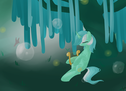 Size: 1660x1200 | Tagged: safe, artist:marisalle, lyra heartstrings, pony, g4, female, lyre, solo, tree