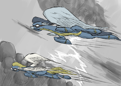 Size: 1150x821 | Tagged: dead source, safe, artist:php15, soarin', surprise (g4), g4, wonderbolts
