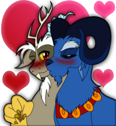 Size: 900x979 | Tagged: safe, artist:chibi-n92, discord, grogar (g1), g1, g4, blushing, disgar, gay, heart, hilarious in hindsight, kissing, male, shipping, simple background, transparent background