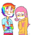 Size: 500x550 | Tagged: safe, artist:celebeans, fluttershy, rainbow dash, human, g4, clothes, flattershy, humanized, sweater, sweatershy