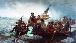 Size: 560x323 | Tagged: safe, lyra heartstrings, g4, american presidents, american revolution, george washington, painting, sitting, sitting lyra