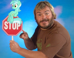 Size: 370x288 | Tagged: safe, lyra heartstrings, human, pony, g4, crossover, irl, jack black, meme, octagon, photo, ponies in real life, sesame street, sitting, sitting lyra, stop sign, vector