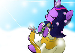 Size: 900x634 | Tagged: safe, artist:dr-siren, twilight sparkle, azelf, g4, cupix, flower, hug, pokémon