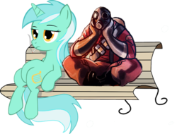 Size: 500x380 | Tagged: safe, lyra heartstrings, pony, unicorn, g4, cigarette, crossover, female, mare, pyro (tf2), simple background, sitting, sitting lyra, sitting pyro, smoking, team fortress 2, transparent background