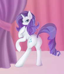 Size: 1233x1412 | Tagged: safe, artist:v-invidia, rarity, pony, unicorn, g4, bedroom eyes, butt, female, looking at you, plot, solo