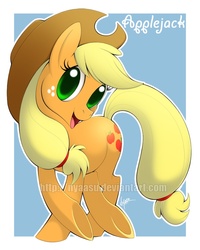 Size: 800x1000 | Tagged: safe, artist:nyaasu, applejack, earth pony, pony, g4, crossed hooves, female, solo, watermark