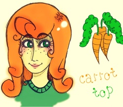 Size: 1021x881 | Tagged: dead source, safe, artist:eyebrowfetish, carrot top, golden harvest, human, g4, bust, cutie mark, female, humanized, portrait, solo