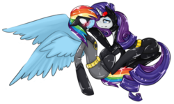 Size: 1719x1023 | Tagged: safe, artist:lucyhikarikitsune, rainbow dash, rarity, pegasus, pony, unicorn, g4, batman, batmare, blushing, catmare, catwoman, crossover, duo, female, lesbian, mare, parody, ship:raridash, shipping, simple background, transparent background, wingboner