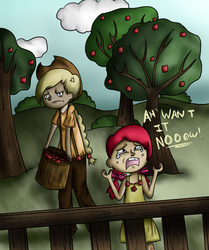 Size: 900x1079 | Tagged: safe, artist:fluffly-bun, apple bloom, applejack, human, g4, humanized