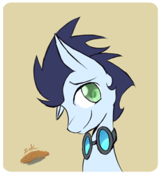 Size: 1813x1992 | Tagged: dead source, safe, artist:inkytophat, soarin', pegasus, pony, g4, bust, goggles, smiling, solo