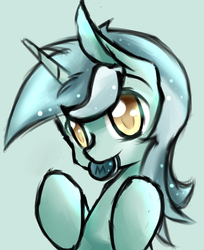 Size: 724x889 | Tagged: dead source, safe, artist:inkytophat, lyra heartstrings, pony, unicorn, g4, bust, cookie, mouth hold, solo