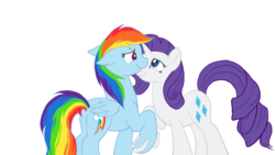 Size: 1600x900 | Tagged: safe, artist:iraecoal, rainbow dash, rarity, pegasus, pony, unicorn, g4, female, horseshoes, lesbian, mare, ship:raridash, shipping, simple background, transparent background