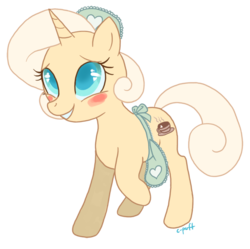 Size: 749x745 | Tagged: safe, artist:c-puff, oc, oc only, pony, apron, blushing, clothes, solo