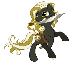 Size: 818x750 | Tagged: safe, artist:c-puff, oc, oc only, pony, coin, mouth hold, pirate, solo, sword