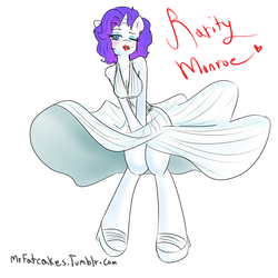 Size: 1200x1200 | Tagged: safe, artist:fatcakes, rarity, anthro, unguligrade anthro, g4, 30 minute art challenge, breasts, clothes, costume, dress, female, marilyn monroe, mole, movie reference, one eye closed, paraskirt, solo, the seven year itch, wink