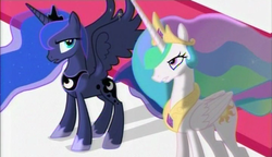 Size: 720x415 | Tagged: safe, screencap, princess celestia, princess luna, alicorn, pony, g4, season 3, the crystal empire, duo, duo female, female, mare, royal sisters, siblings, sisters