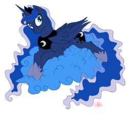 Size: 759x688 | Tagged: dead source, safe, artist:abacusa, princess luna, alicorn, pony, g4, cloud, female, mare, prone, simple background, solo, transparent background