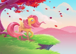 Size: 1158x818 | Tagged: safe, artist:cmaggot, fluttershy, pony, g4, autumn, female, solo, tree