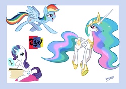 Size: 3508x2480 | Tagged: safe, artist:jowyb, princess celestia, rainbow dash, rarity, g4