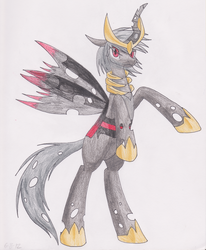 Size: 1024x1245 | Tagged: safe, artist:abbiegoth, changeling, giratina, changelingified, parody, pokémon, ponified, species swap, traditional art