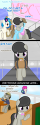 Size: 700x2190 | Tagged: safe, artist:erthilo, beauty brass, dj pon-3, doctor whooves, frederic horseshoepin, octavia melody, pinkie pie, time turner, vinyl scratch, earth pony, parasprite, pony, unicorn, ask discorded whooves, ask octavia, vocational death cruise, g4, ask, blob, boat, comic, discord whooves, discorded, female, hug, male, mare, mouth hold, stallion, suitcase, tumblr